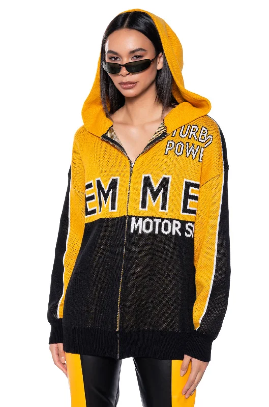 FEMME RACING KNIT ZIP UP SWEATSHIRT